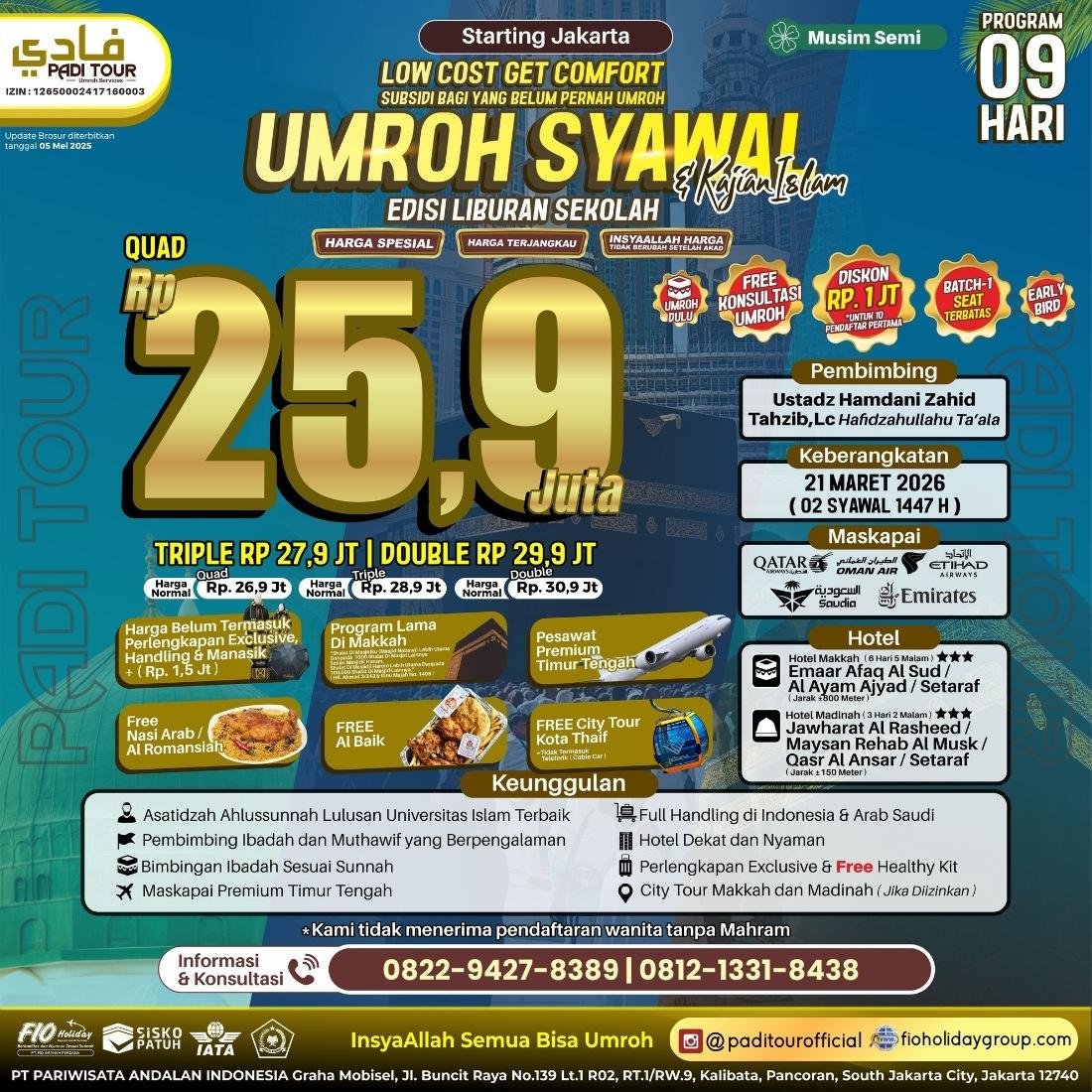 3 padi tour umroh LCC 21 maret 2025